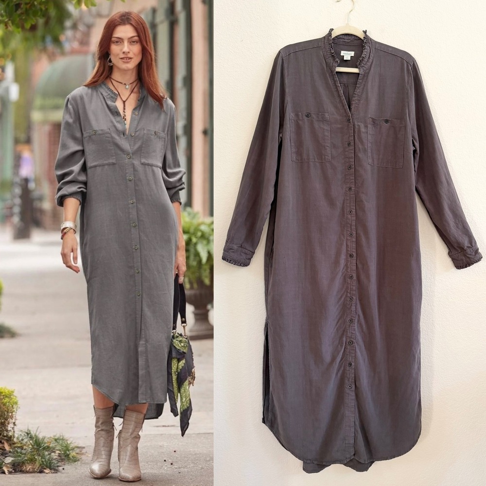 Sundance Womens Adrienne Lyocell Ruffle Neck Maxi Shirt Dress Size M